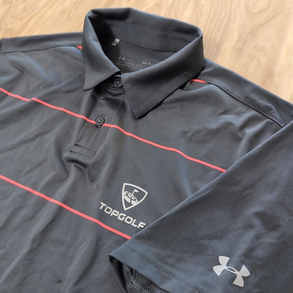 Top Golf Under Armour Heart Gear Loose Men's  Med Golf Polo Shirt‎ Gray Striped